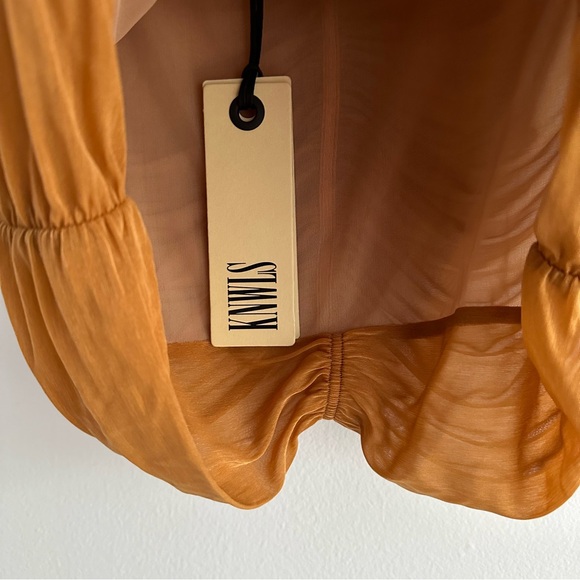 KNWLS Ocilia Ruched Mini Skirt Mesh Camel Brown UK 8 US 4 - Picture 5 of 7